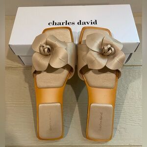 Charles David Tan Floral Slide Mules